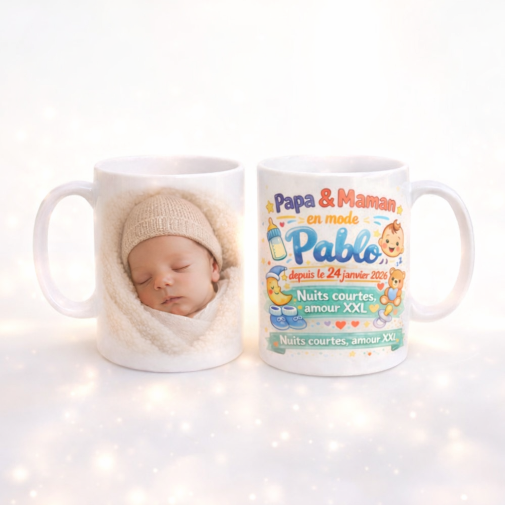 Mug photo naissance personnalisable– Papa & Maman
