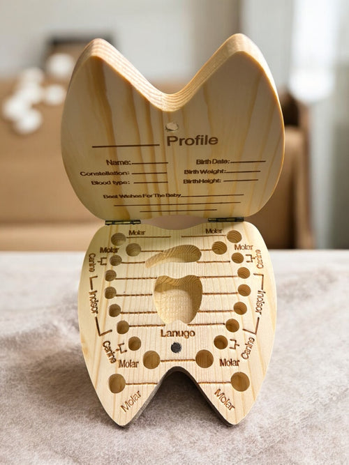 Boîte à dents de lait en bois personnalisable, parfaite pour garder les souvenirs d’enfance et offrir comme cadeau original.
