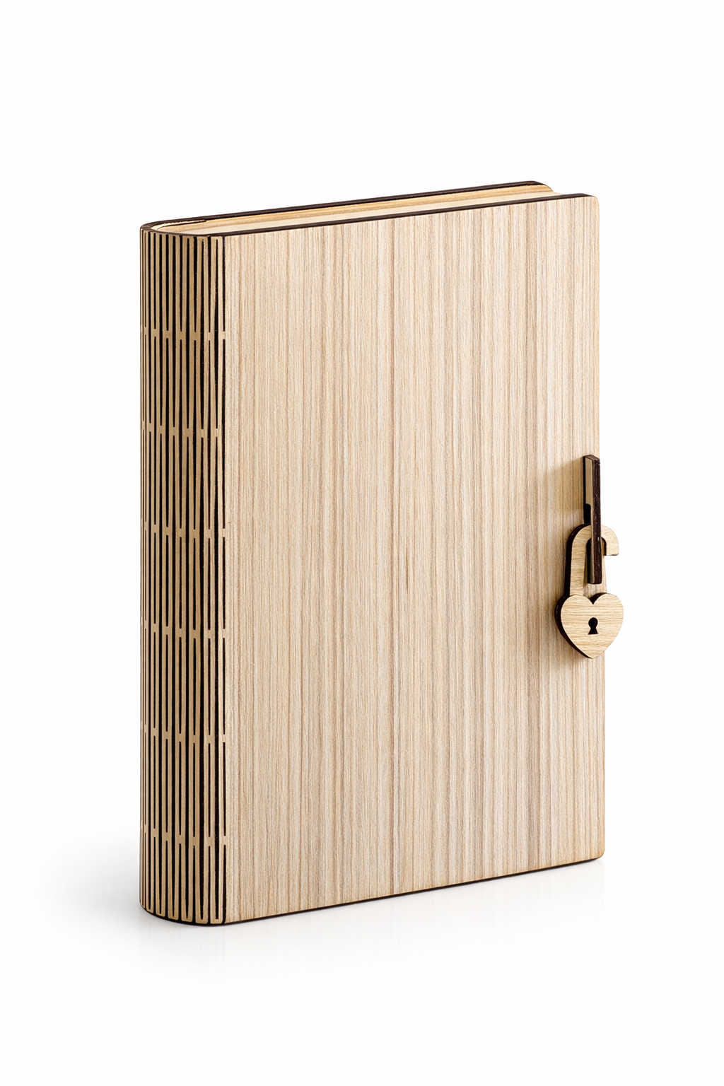 Boîte personnalisable en bois naturel, vue de trois quarts, mettant en valeur la texture du bois et les finitions soignées.