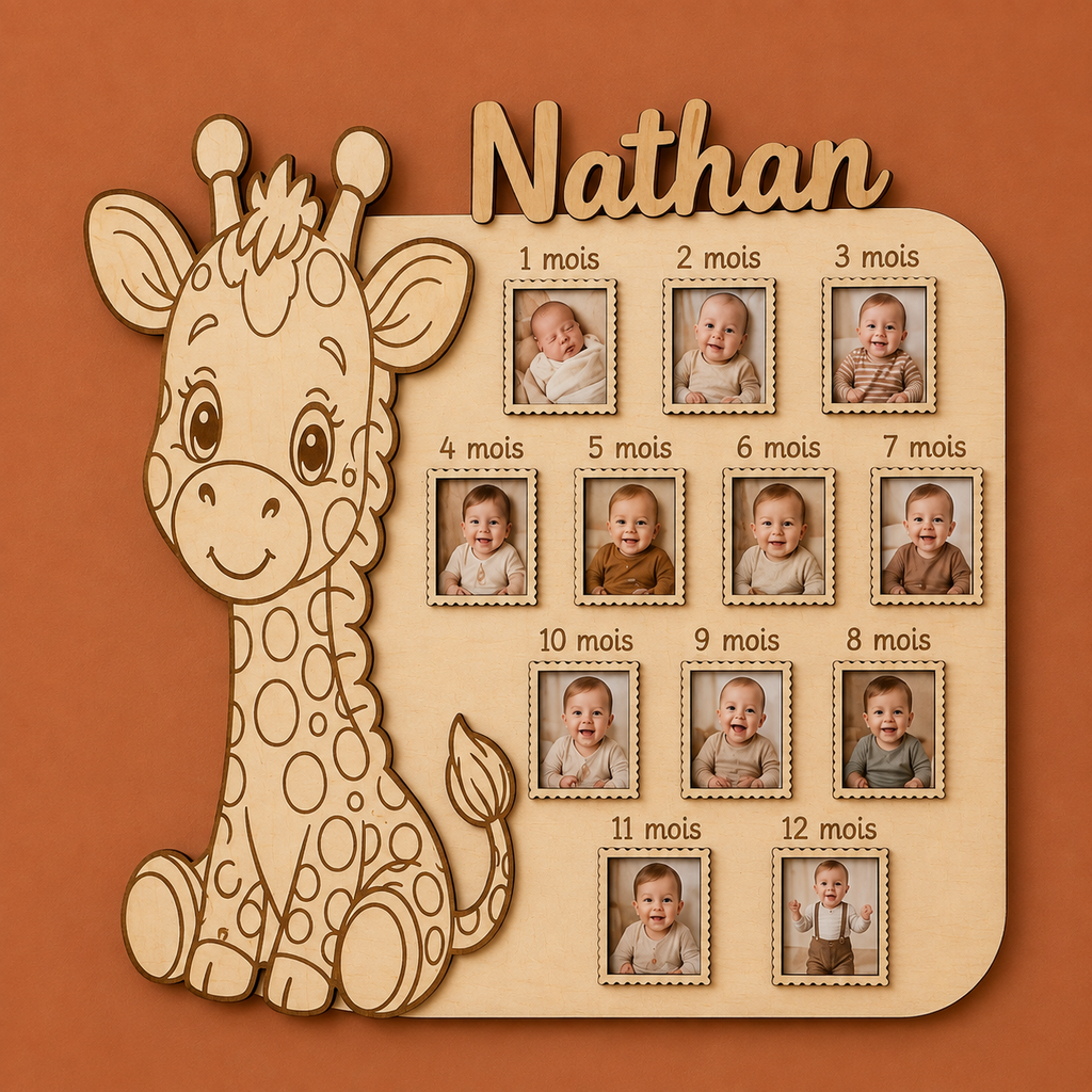 Cadre photo 3D - Ma première année - Thème girafe