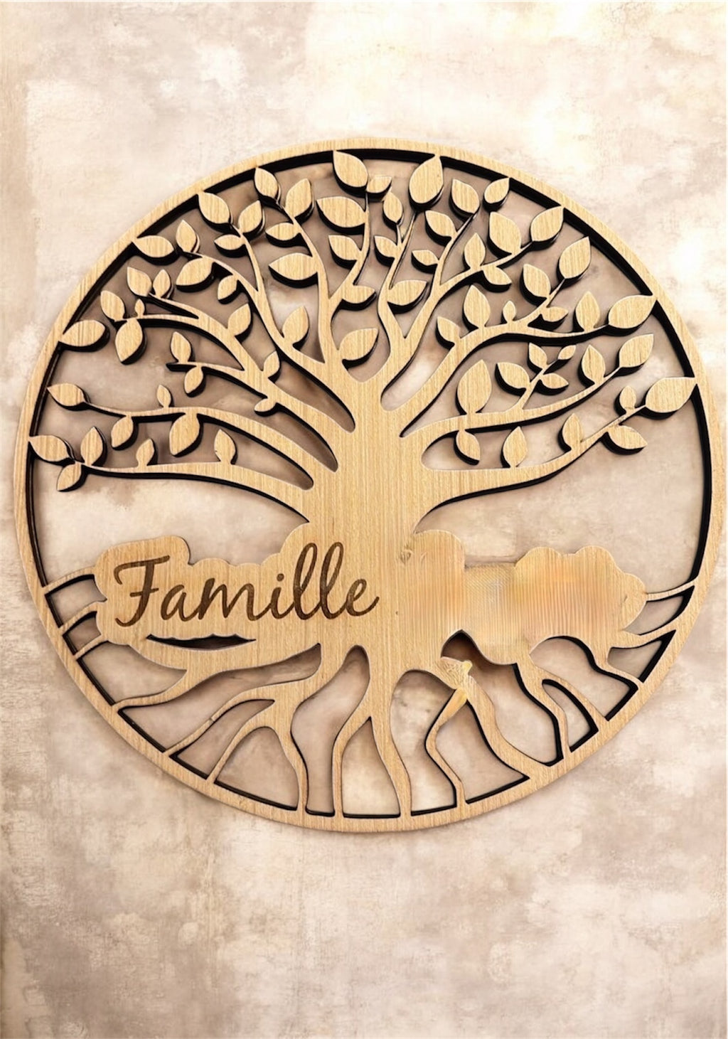 Cadre Arbre de vie en bois gravé, personnalisable avec prénoms. Fabrication artisanale
