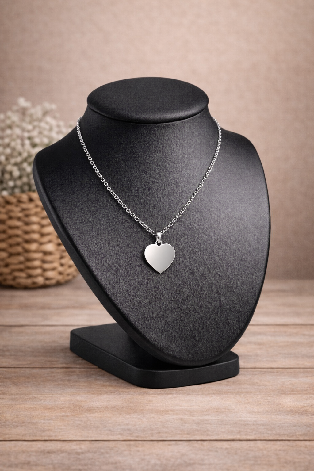Collier en acier inoxydable en forme de cœur, personnalisable
