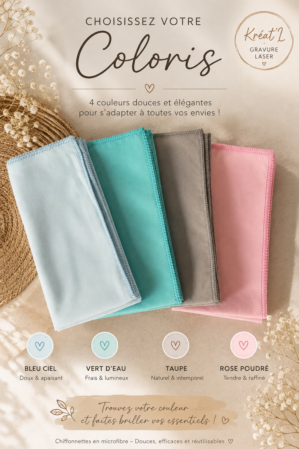 Chiffonnette microfibre  personnalisée - Prénom, texte ou motif