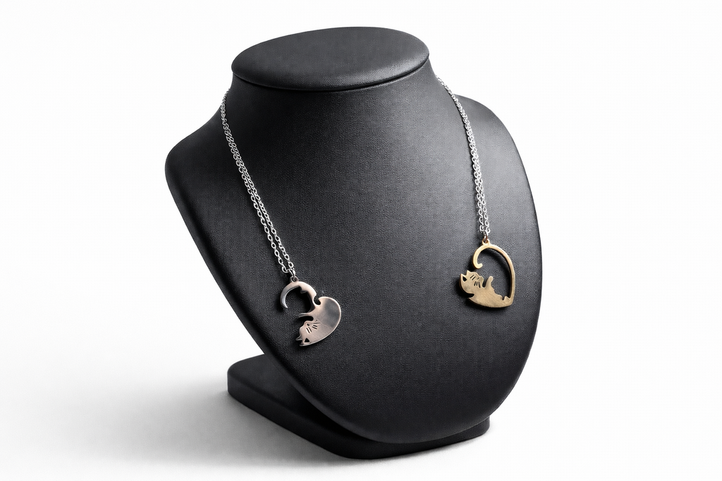 Pendentif en forme de cœur avec motif chat, finition argenté,personnalisable avec une initiale