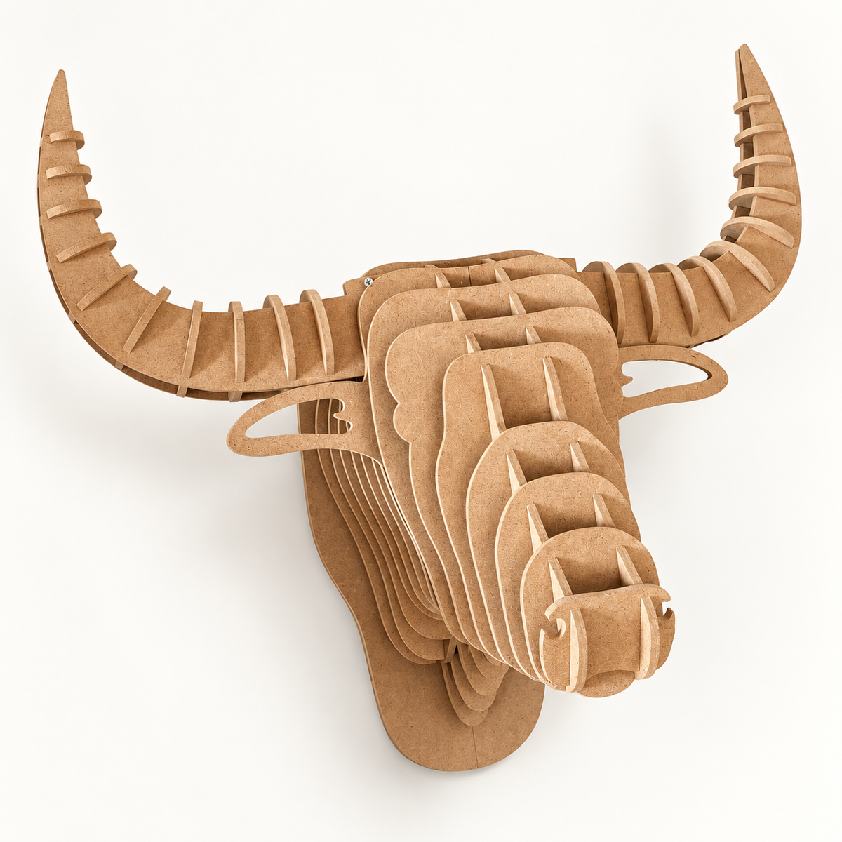 tête de taureau 3D bois brut décoration murale sculpturale