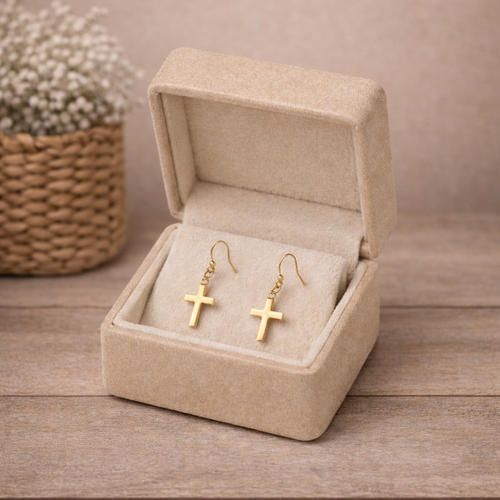Boucles d’oreilles croix dorées en acier inoxydable 