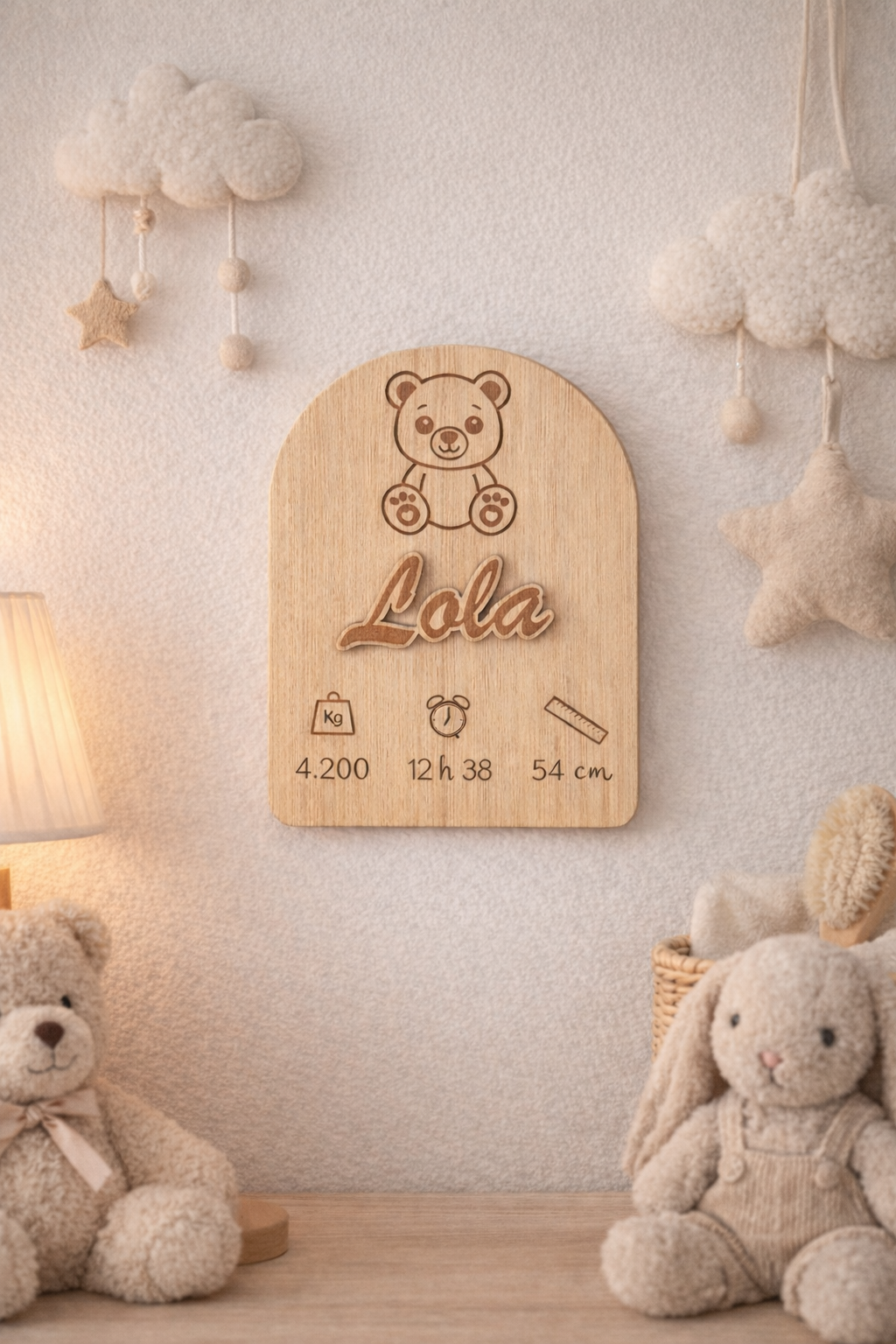 Je Cadre de naissance en bois personnalisé avec prénom, poids, taille et heure de naissance