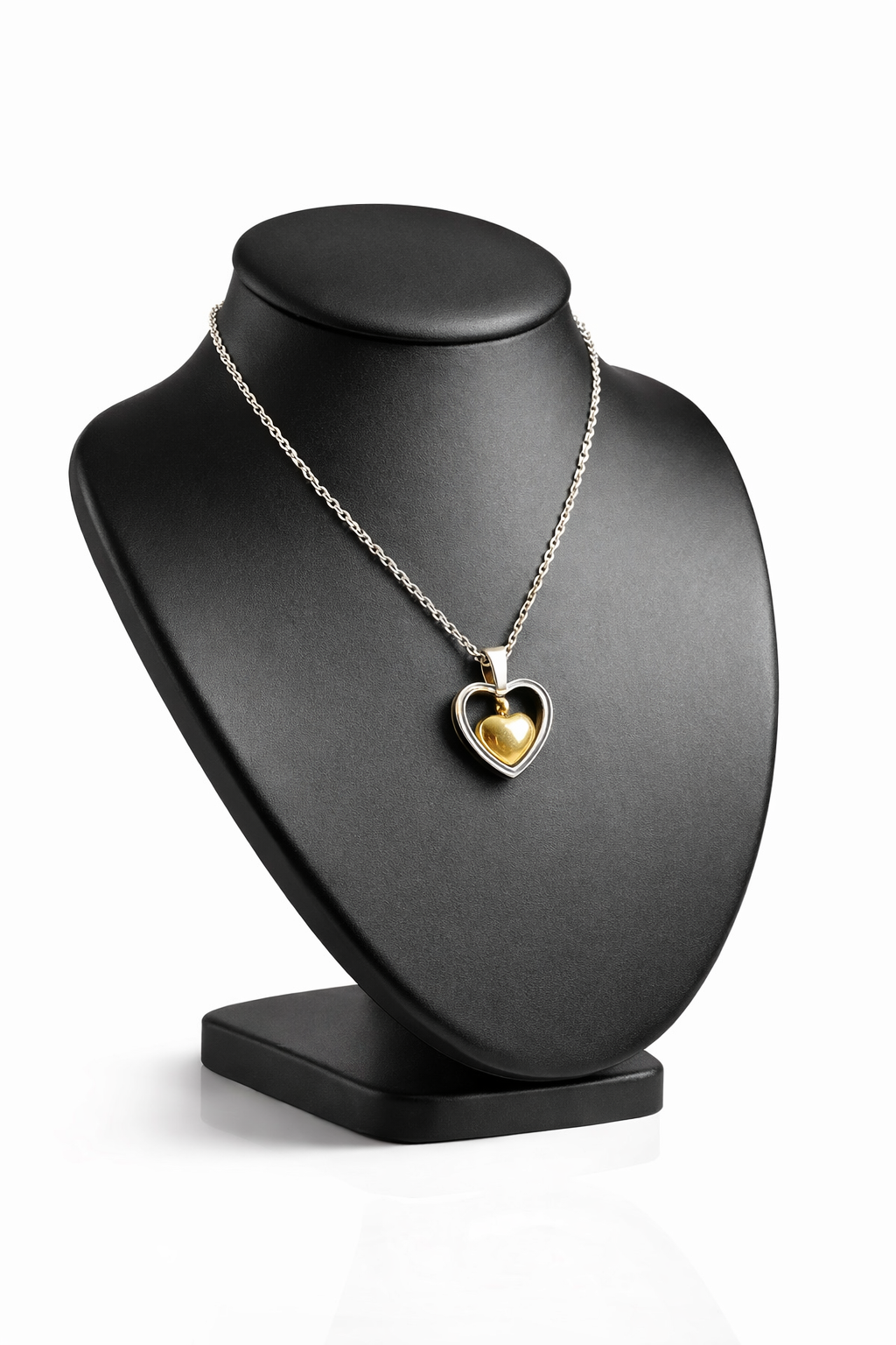 Texte alternatif
Collier cœur personnalisable en acier inoxydable avec double cœur doré