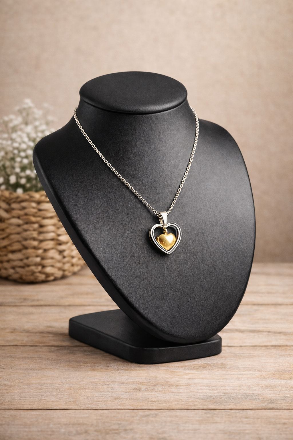 Collier double cœur personnalisable en acier inoxydable doré et argenté, pendentif romantique