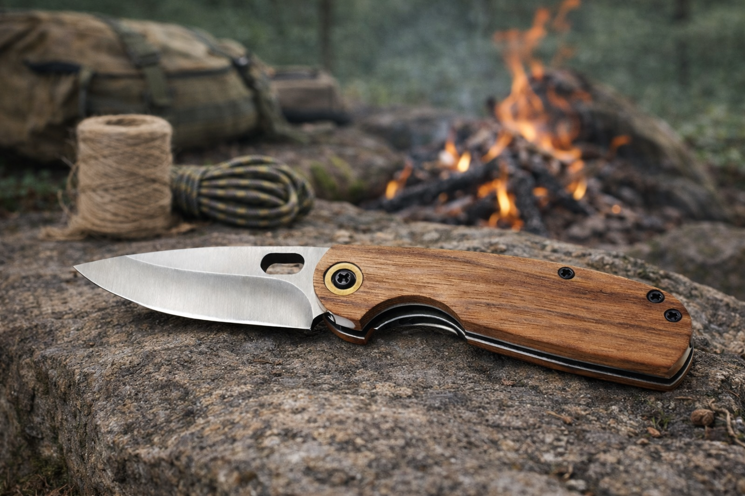 Couteau pliant avec manche en bois personnalisable et lame en acier