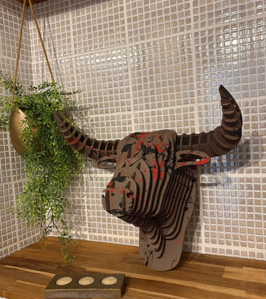 Décoration murale contemporaine taureau design en bois multicouche