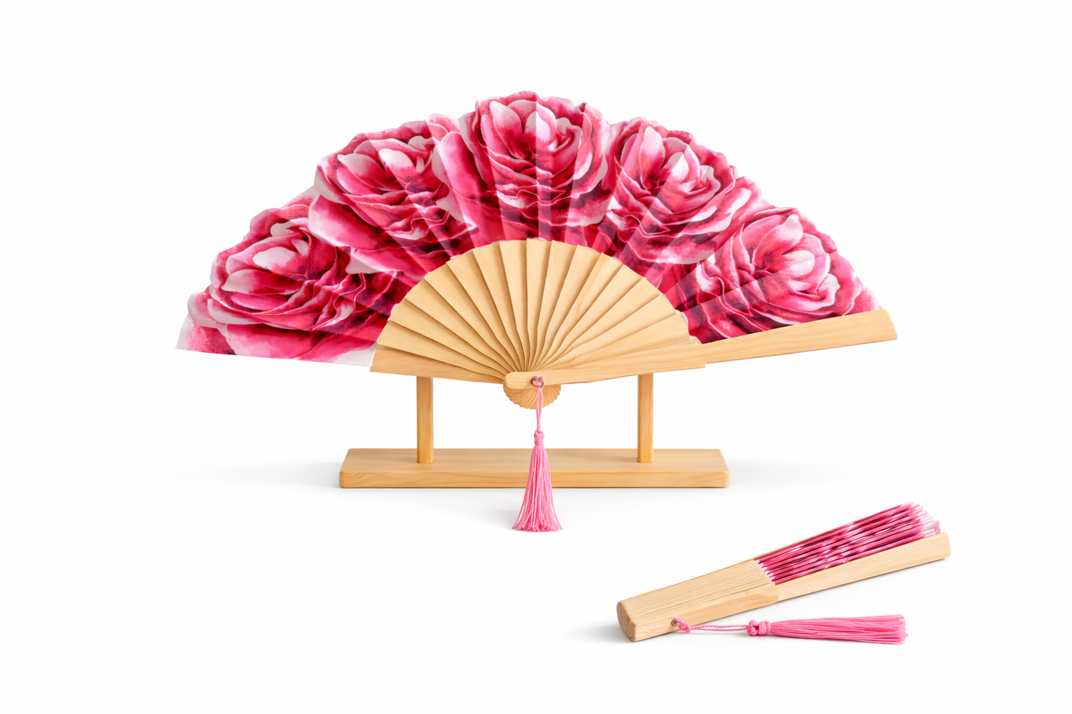 Éventail personnalisable rose avec fleurs décoratives