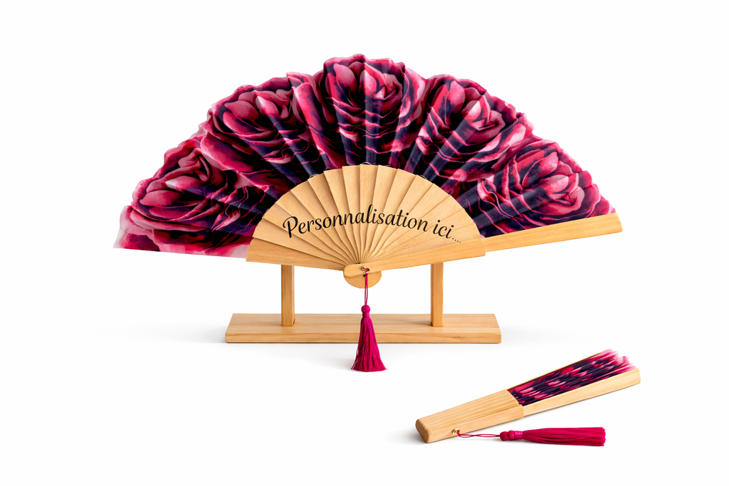 Éventail rose fushia personnalisable motif fleurs
