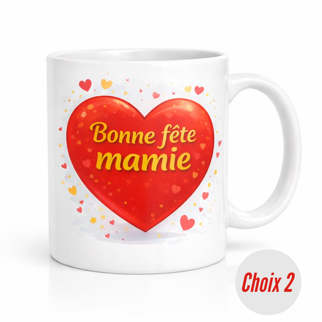 Mug fête des grands-mères cœur  rouge et blanc