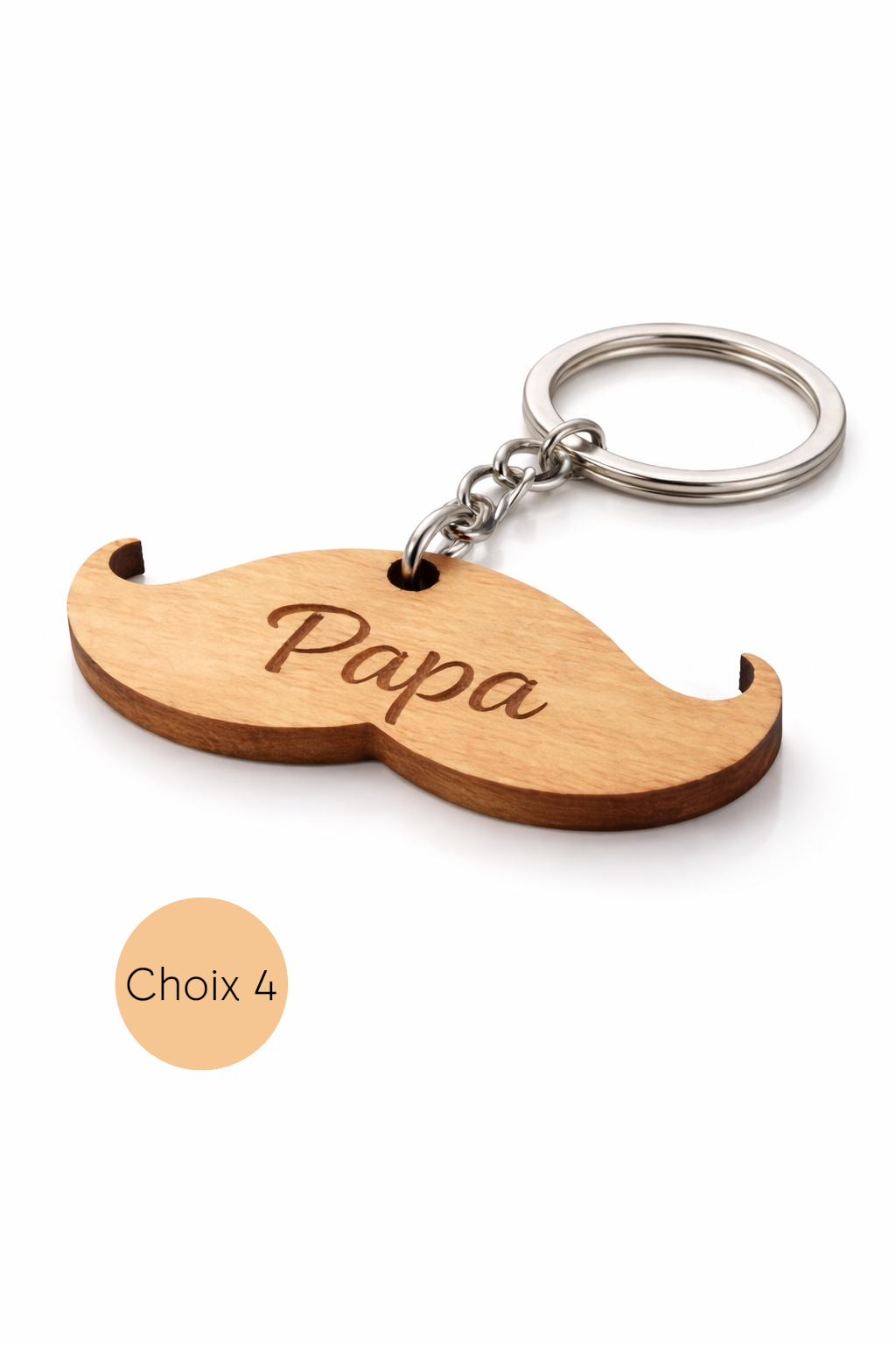 Porte-clé en bois moustache gravé papa personnalisé
