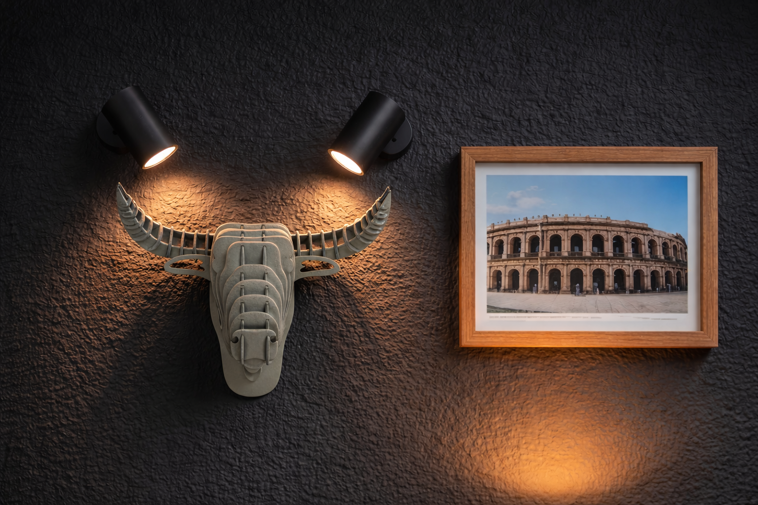 Tête de taureau murale en bois de peuplier vert foncé design artisanal moderne